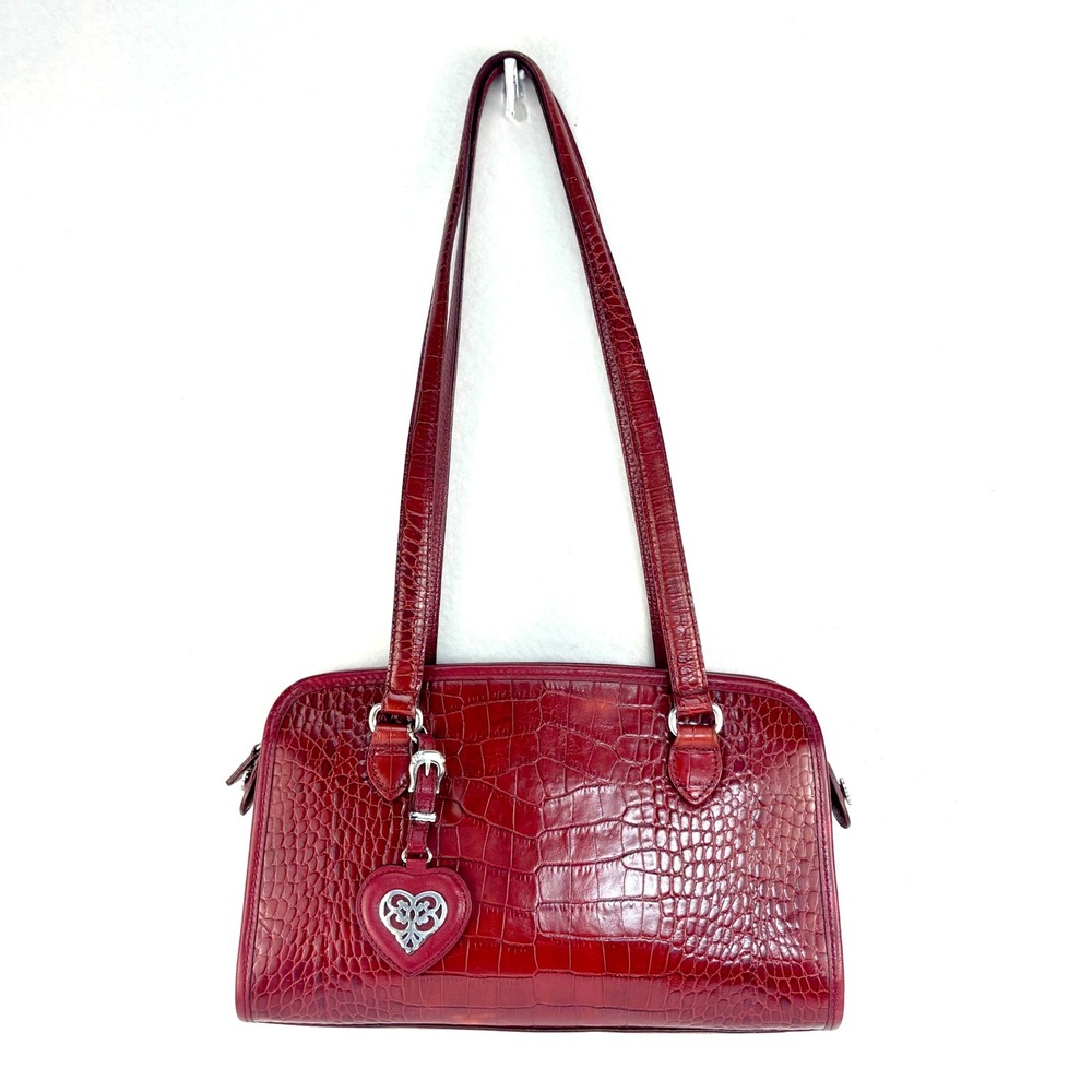 Y2K Brighton Shoulder Bag Red Croc Embossed Leather Heart Vintage Western Small
